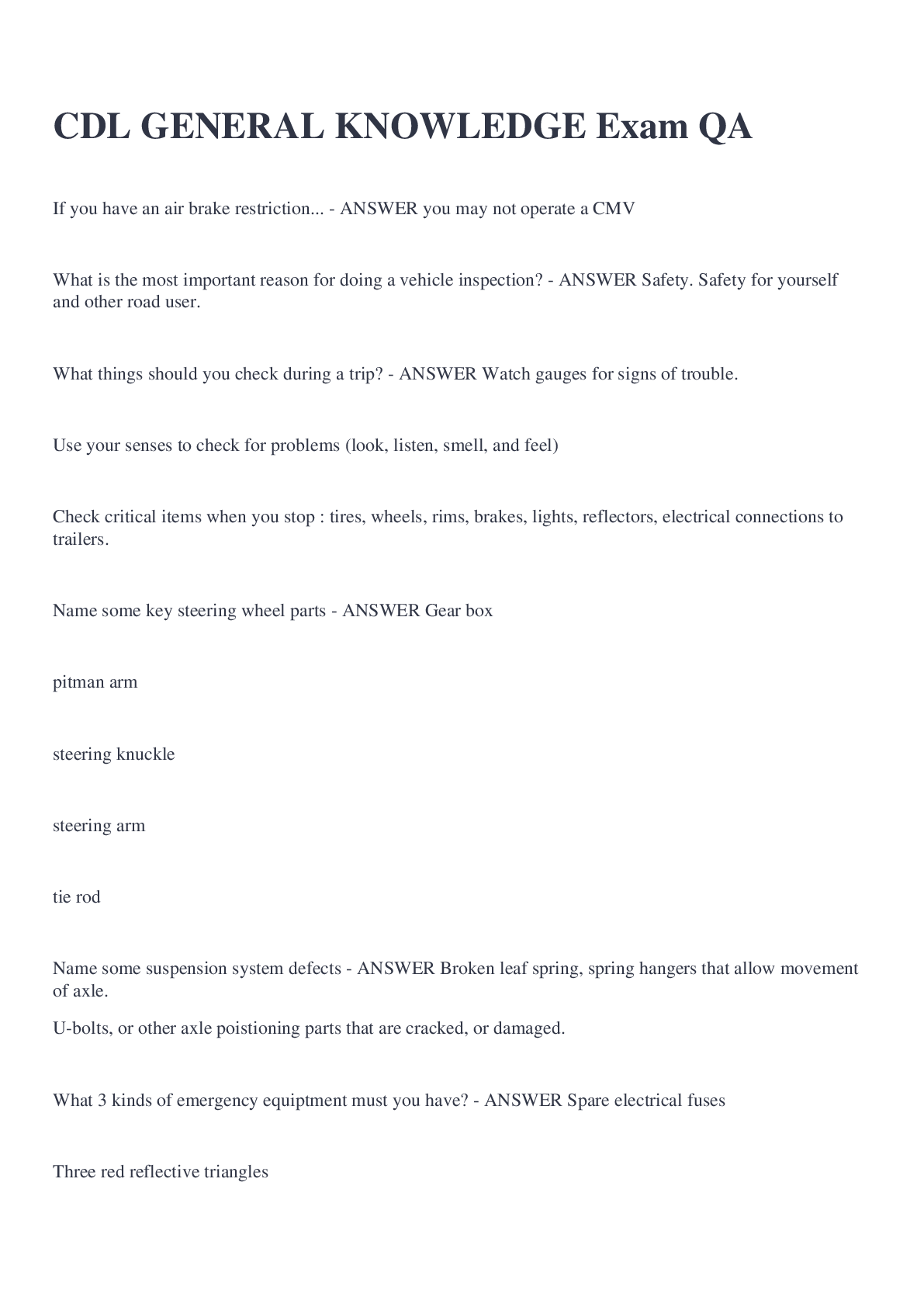 Preview image for CDL GENERAL KNOWLEDGE Exam QA